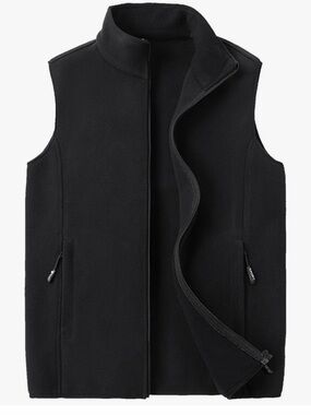 Men's Black Fleece Vest with Stand Collar and Zip Pockets soft warm size 2X 1176
